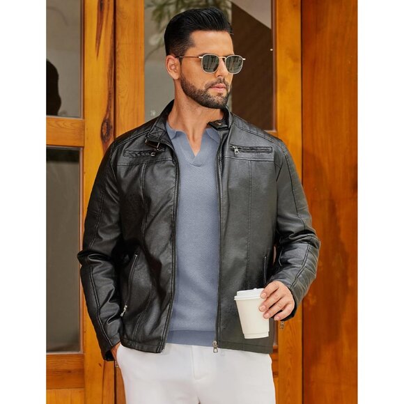 Men's Knit Polo Long Sleeve V-Neck Pullover Sweaters Collared Knitted Light Grey - Picture 5 of 6